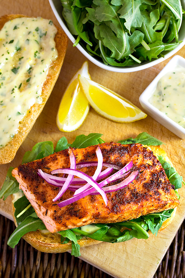 Open faced Cajun Salmon Sandwich | thecozyapron.com