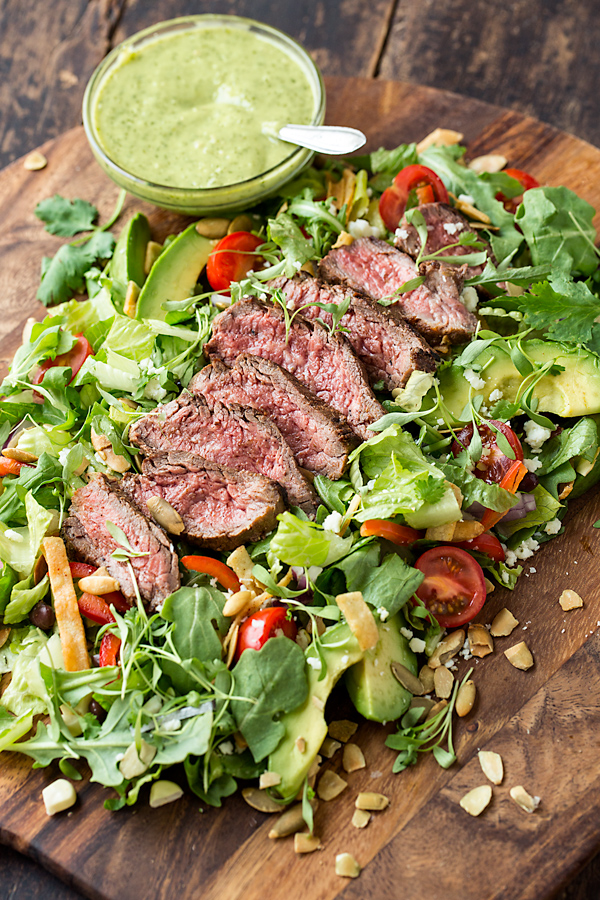 Steak Salad with Avocado-Cilantro Dressing | thecozyapron.com
