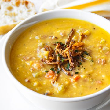 Yellow Split Pea Soup in a bow | thecozyapron.com