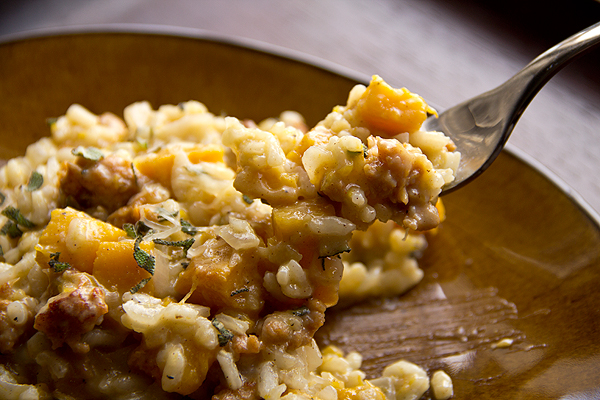 Pumpkin Risotto with Fork | thecozyapron.com