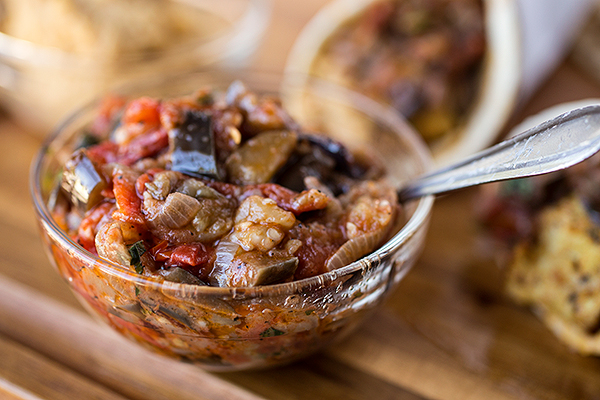 Grilled Eggplant, Tomato, and Onion Chutney for Moroccan Chicken Wrap | thecozyapron.com