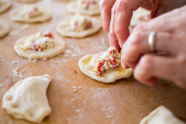 Preparation of Mini Calzones with Pepperoni | thecozyapron.com