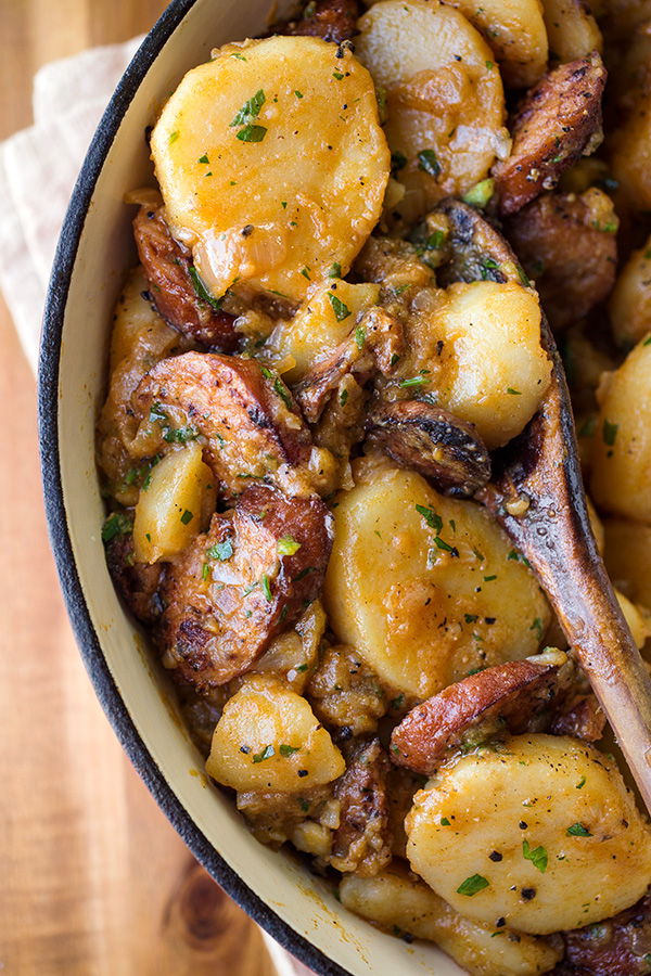 Saucy Hungarian Red Potato Goulash in Pan | thecozyapron.com