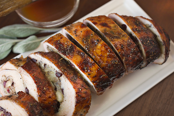 Turkey Roulade with Cranberry Hazelnut Stuffing | thecozyapron.com