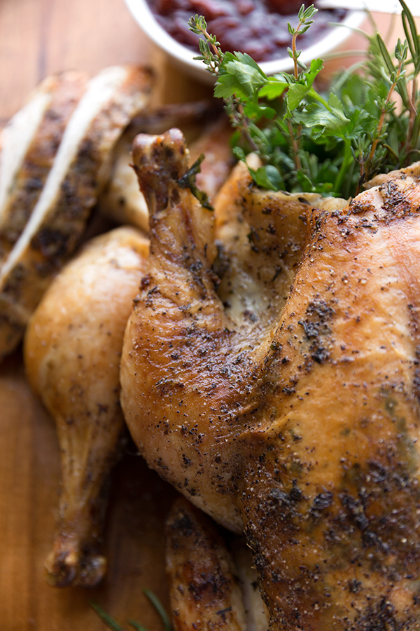 Closeup on succulent Herb Roasted Chicken | thecozyapron.com
