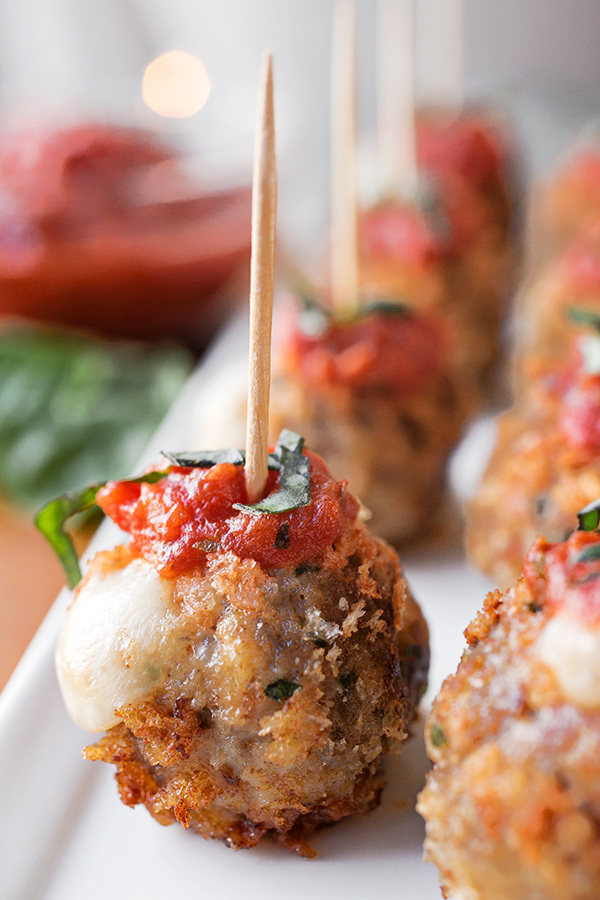 Mozzarella Stuffed Meatballs | thecozyapron.com