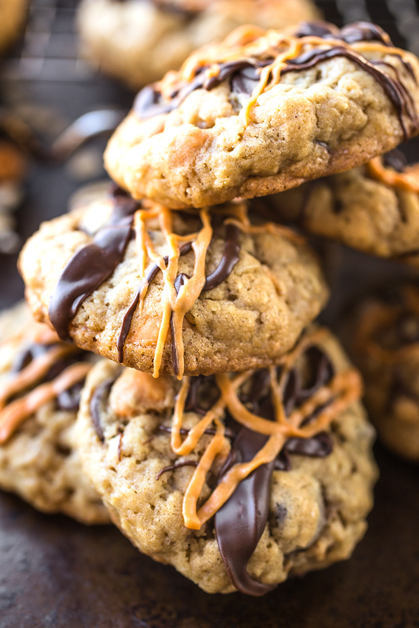 Stack of Oatmeal Scotchies with Chocolate Chips | thecozyapron.com