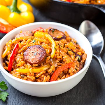 Smoked Sausage and Red Rice Skillet | thecozyapron.com