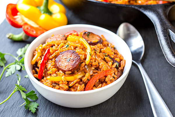 Smoked Sausage and Red Rice Skillet | thecozyapron.com