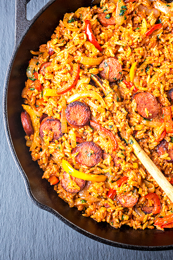 Smoked Sausage and Red Rice Skillet | thecozyapron.com