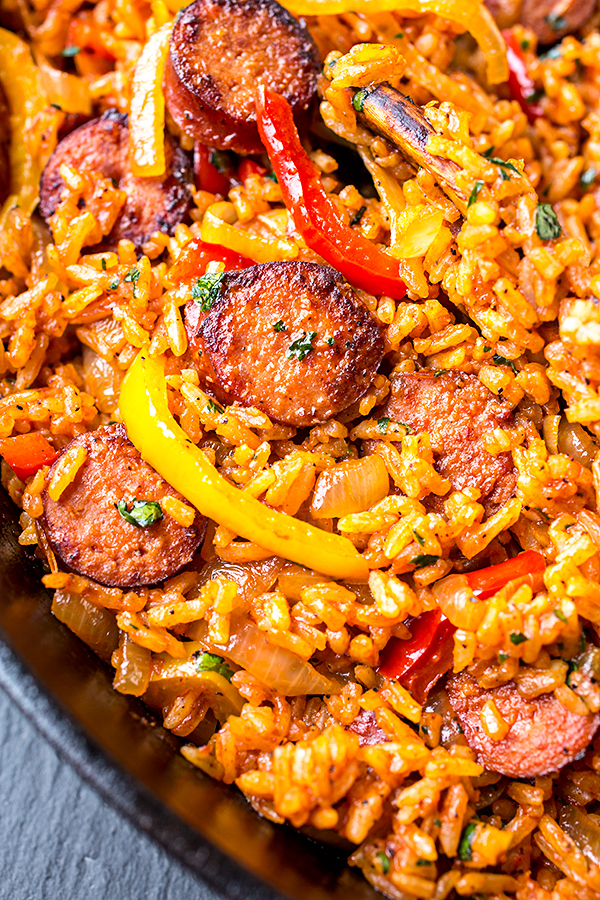Smoked Sausage and Red Rice Skillet | thecozyapron.com