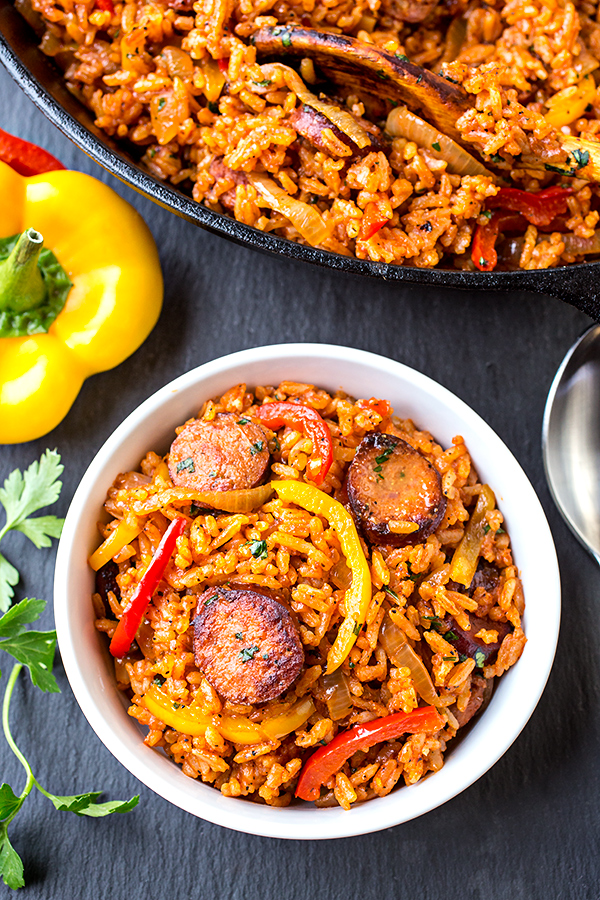 Smoked Sausage and Red Rice Skillet | thecozyapron.com