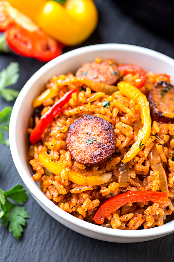 Smoked Sausage and Red Rice Skillet | thecozyapron.com