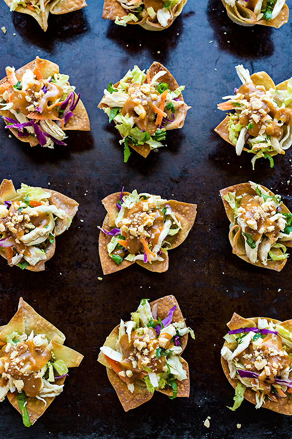 Thai Chicken Salad Wonton Cups | thecozyapron.com