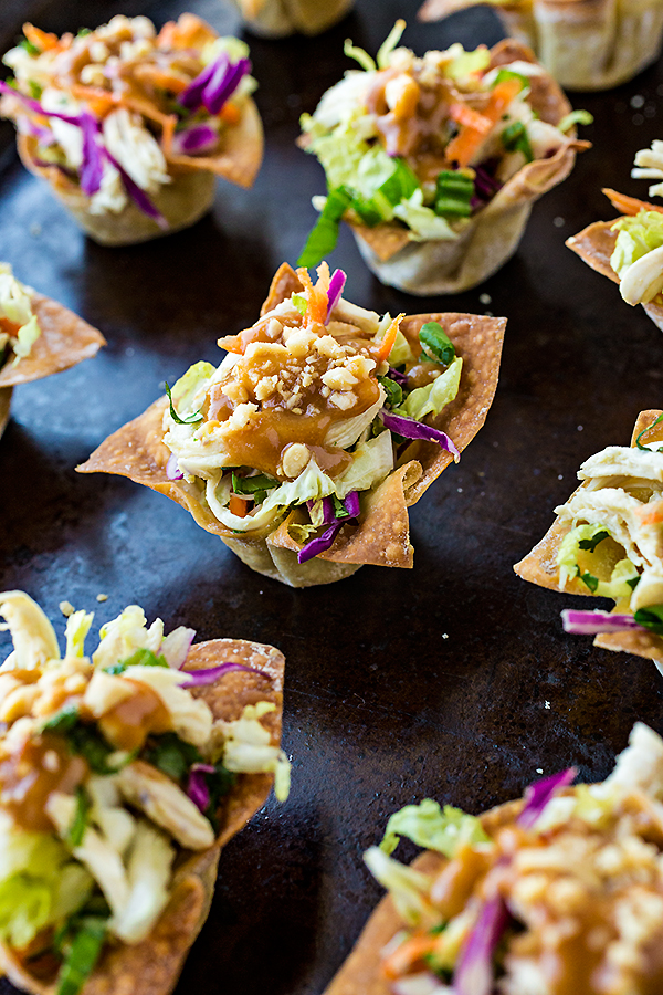 Thai Chicken Salad Wonton Cups | thecozyapron.com