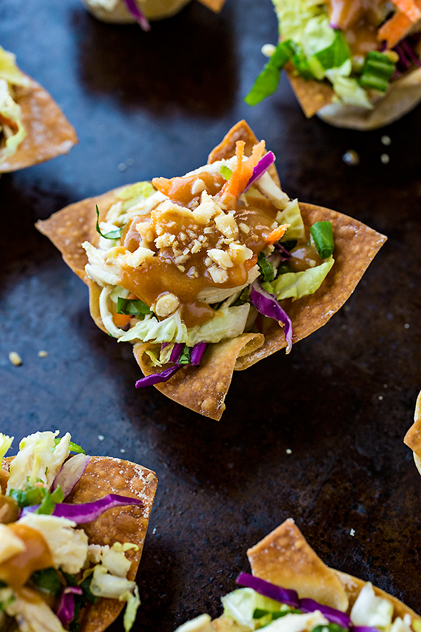 Thai Chicken Salad Wonton Cups | thecozyapron.com