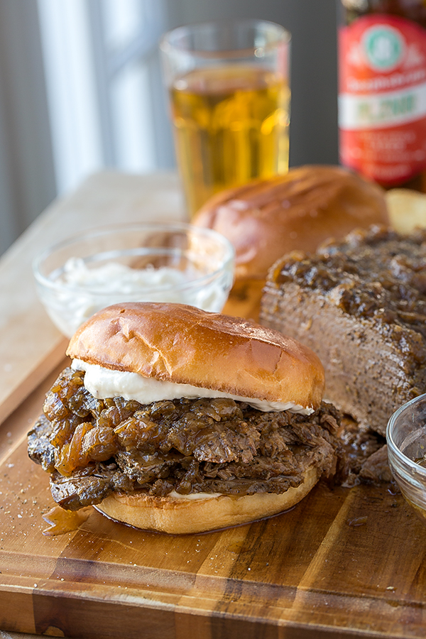 Beef Brisket with Creamy Horseradish Sauce on Bun | thecozyapron.com