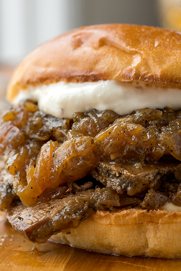 Beef Brisket with Creamy Horseradish Sauce on Bun | thecozyapron.com