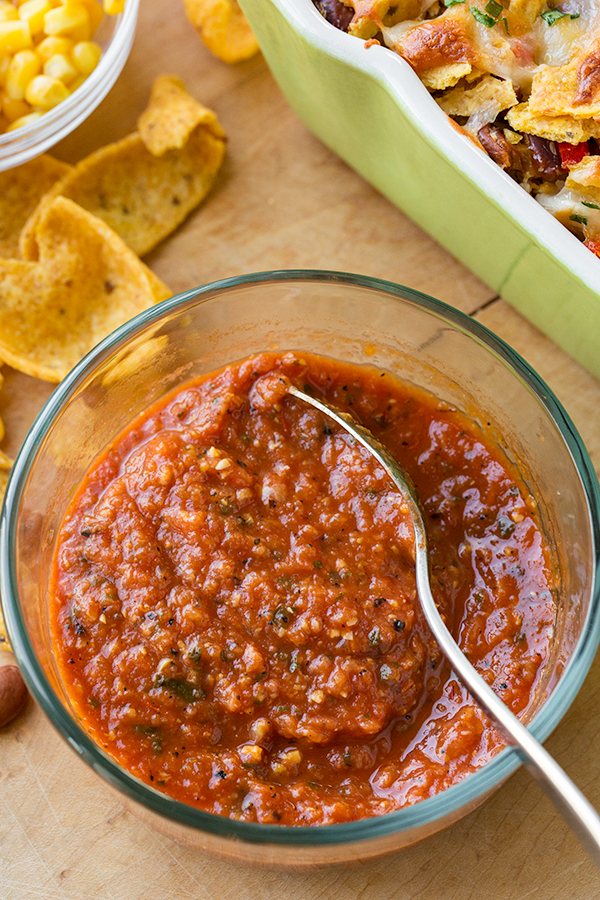 Fire Roasted Tomato and Corn Sauce for Chicken Tortilla Casserole | thecozyapron.com