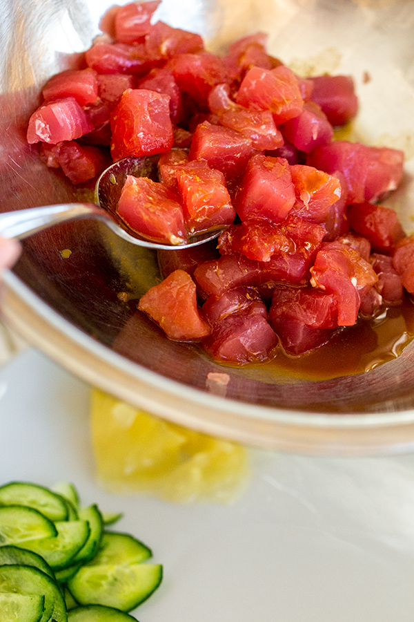 Fresh Ahi Tuna for Ahi Poke Bowl | thecozyapron.com