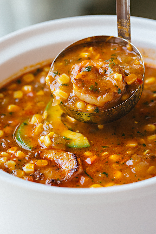 Ladle of Shrimp and Corn Soup | thecozyapron.com