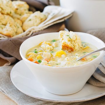 Chicken Chowder with Drop Biscuits | thecozyapron.com
