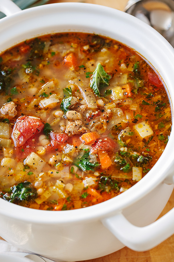 Italian Vegetable Soup with Spicy Sausage | thecozyapron.com