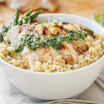 Lemon Chicken Bowl with Pesto | thecozyapron.com