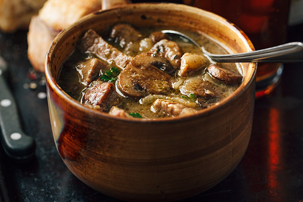 Steak and Ale Soup with Mushrooms