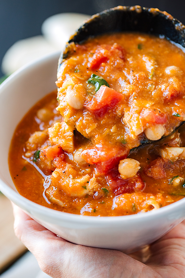 Chickpea Soup with Chicken and Spinach | thecozyapron.com