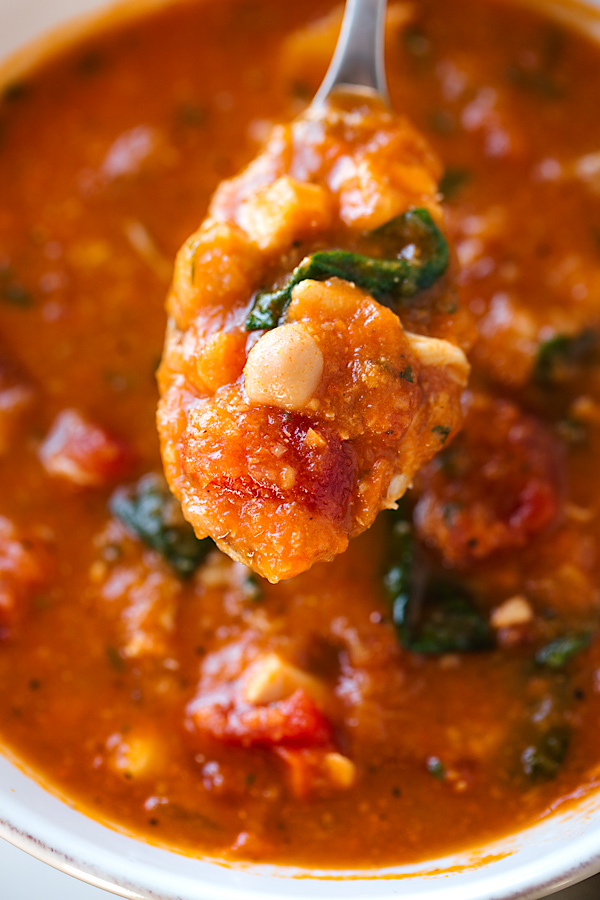 Chickpea Soup with Chicken and Spinach | thecozyapron.com