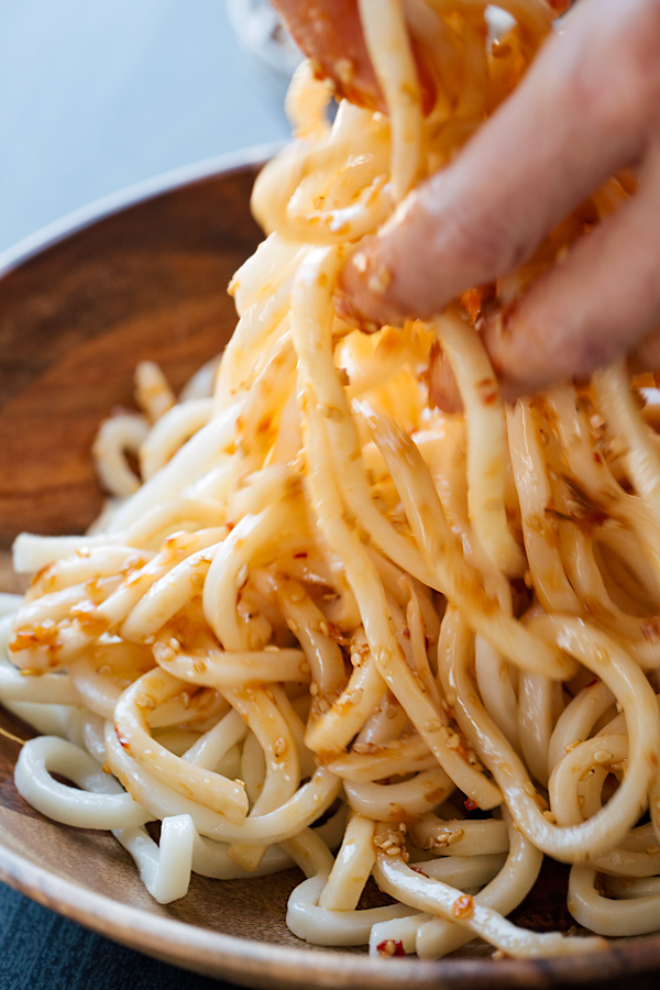 Udon Noodles Tossed with Garlic and Sesame Dressing | thecozyapron.com