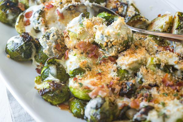 Roasted Brussels Sprouts with Creamy Parmesan Sauce