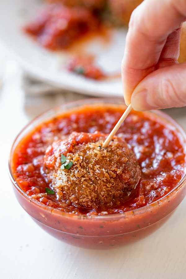 Arancini with Mozzarella Dipped in Marinara | thecozyapron.com