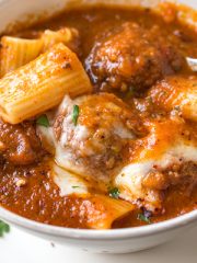 Bowl of Rigatoni Meatball Soup
