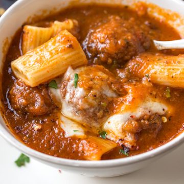 Bowl of Rigatoni Meatball Soup