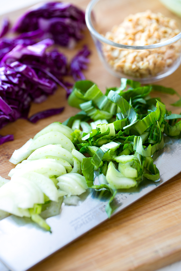 Fresh chopped veggies for Ramen Noodle Salad | thecozyapron.com