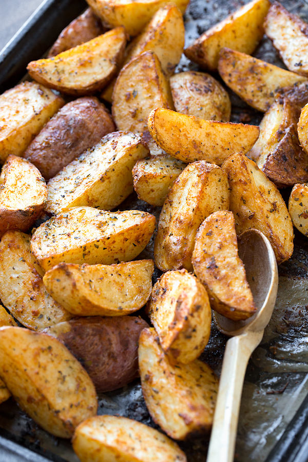 Roasted Potatoes on a sheet pan, fresh out of the oven | thecozyapron.com
