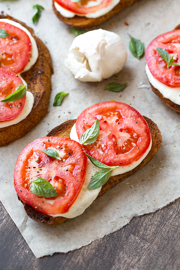 Freshly made Caprese Toasts | thecozyapron.com