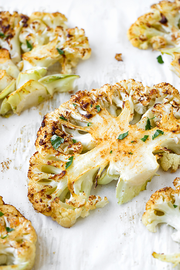 Cauliflower Steaks fresh out of the oven | thecozyapron.com
