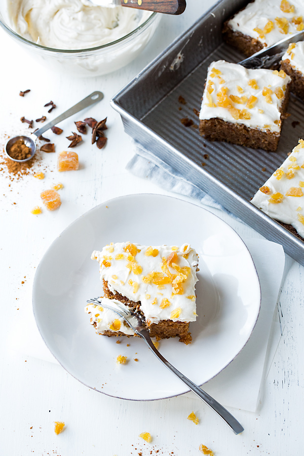 Overhead shot of  a slice of Chinese Five Spice Cake on a plate | thecozyapron.com