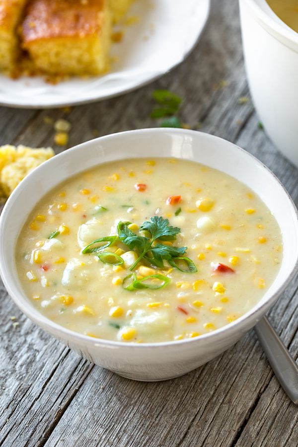A bowl of Potato Corn Chowder | thecozyapron.com
