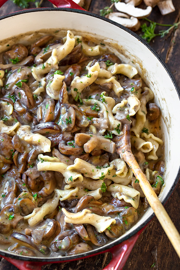 Mushroom Stroganoff with Egg Noodles | thecozyapron.com
