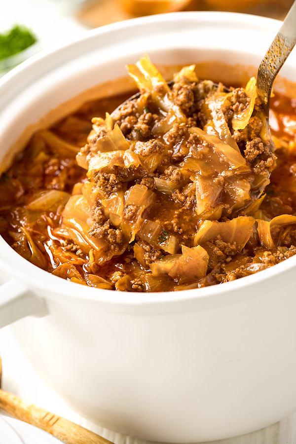 A ladle full of Cabbage Roll Soup | thecozyapron.com