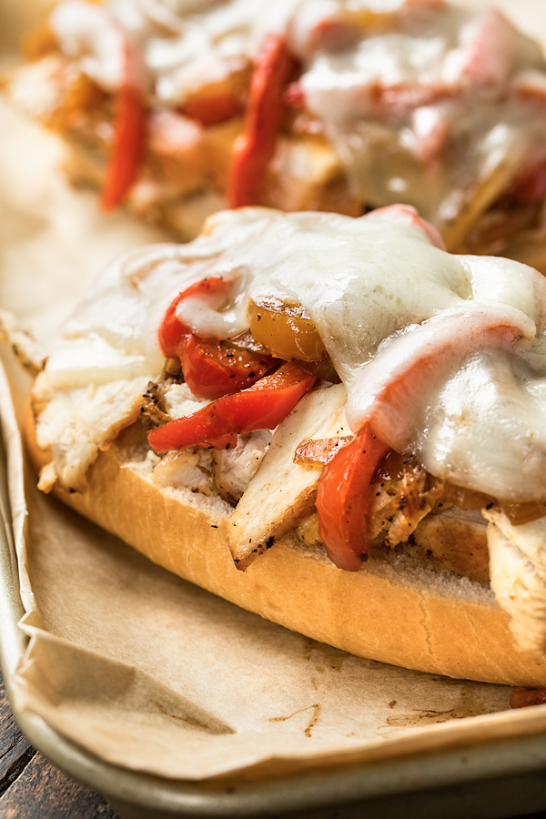 Closeup on Chicken Cheesesteak fresh from the broiler | thecozyapron.com