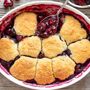 Cherry Cobbler with Cream Biscuit Topping | thecozyapron.com