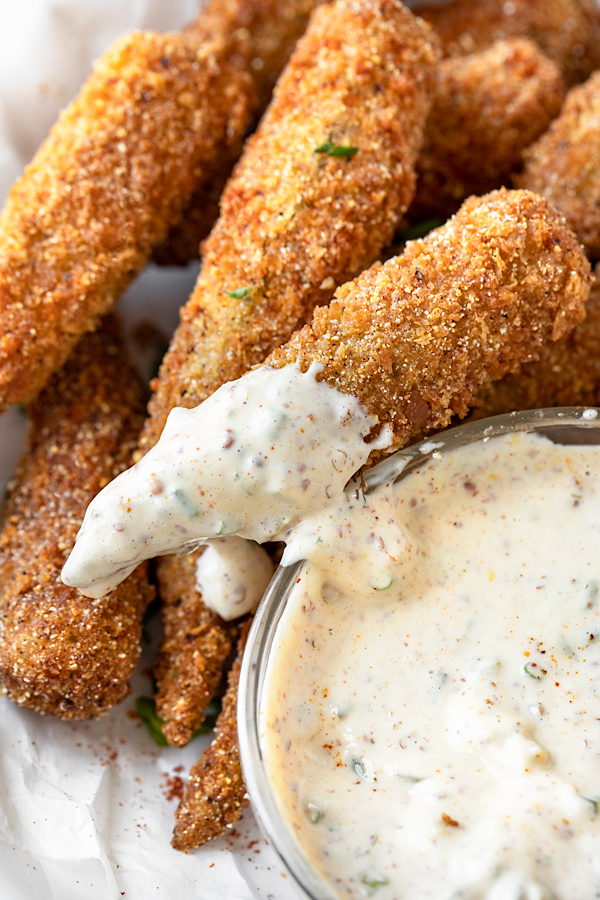 Fried Okra with Creole Mustard Remoulade | thecozyapron.com