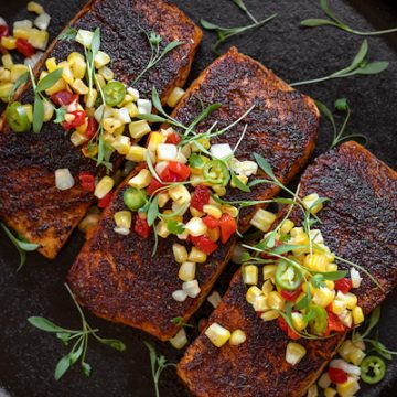 Blackened Salmon with Pickled Corn Relish | thecozyapron.com