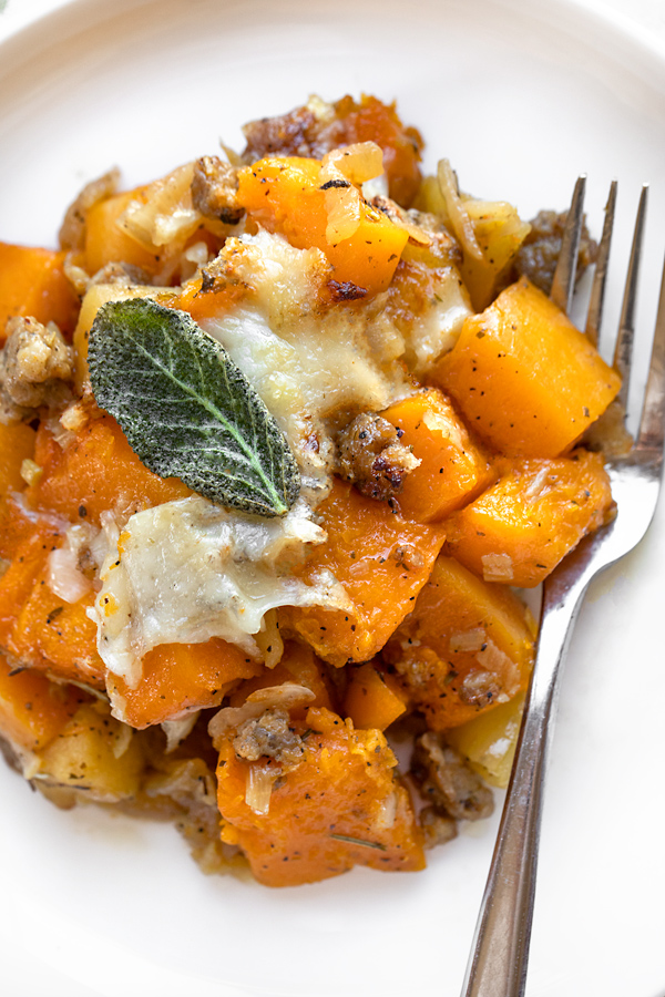 Butternut Squash Casserole on a Plate | thecozyapron.com
