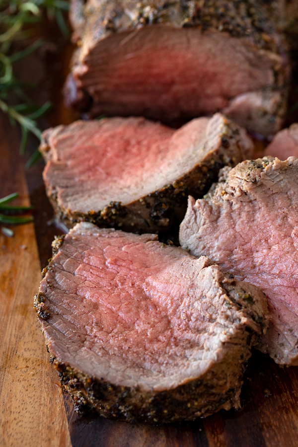 Sliced Beef Tenderloin with Herb-Pepper Crust | thecozyapron.com